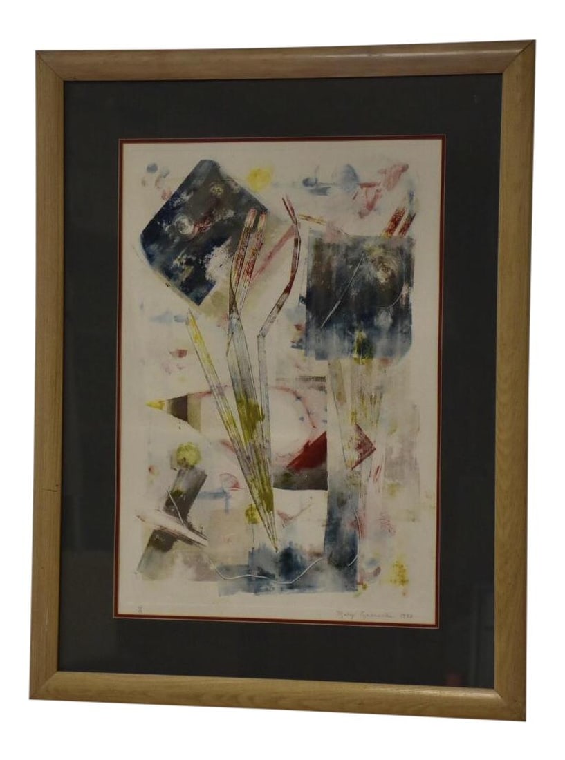 Unique 1980s Abstract Art by Mary Czarnecki Original Signed Red Painting 25 x 32 (1 of 6)