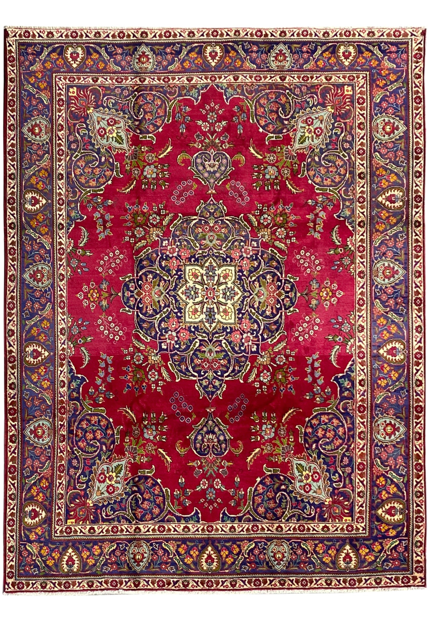 Authentic Persian Tabriz Rug 9.8 x 12.6 Hand Knotted Wool: Authentic Persian Tabriz Rug 9.8 x 12.6 Hand Knotted Wool Free continental US Shipping This 9.8 x 12.6 Persian Tabriz rug is hand-knotted from high-quality natural wool and features an intricate flora