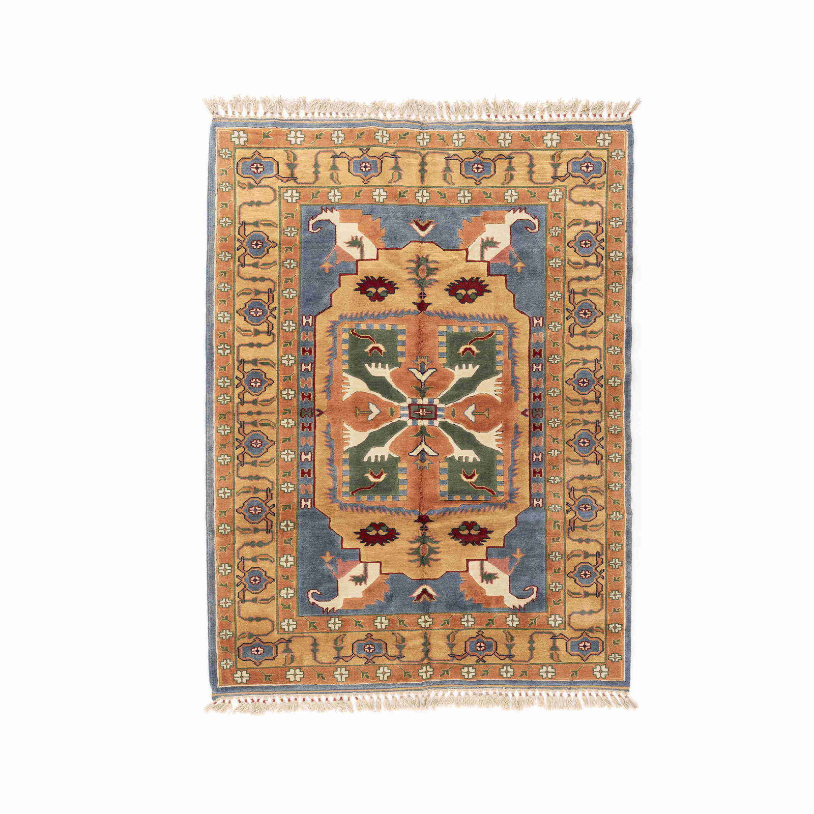 Authentic Handmade Kars Wool Carpet 76.8 x 102 Floral Design: Authentic Handmade Kars Wool Carpet 76.8 x 102 Floral Design Discover the beauty of this authentic handmade Kars carpet, crafted with care from high-quality wool on wool. This exquisite piece features