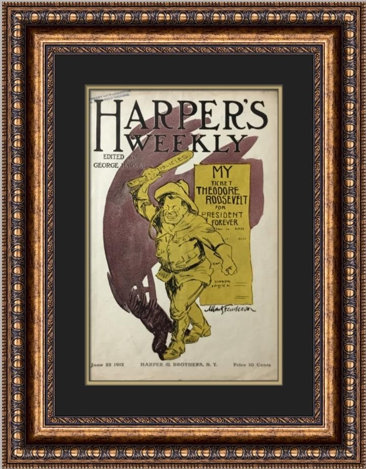 Framed Harper's Weekly Theodore Roosevelt 1912 campaign print (1 of 2)