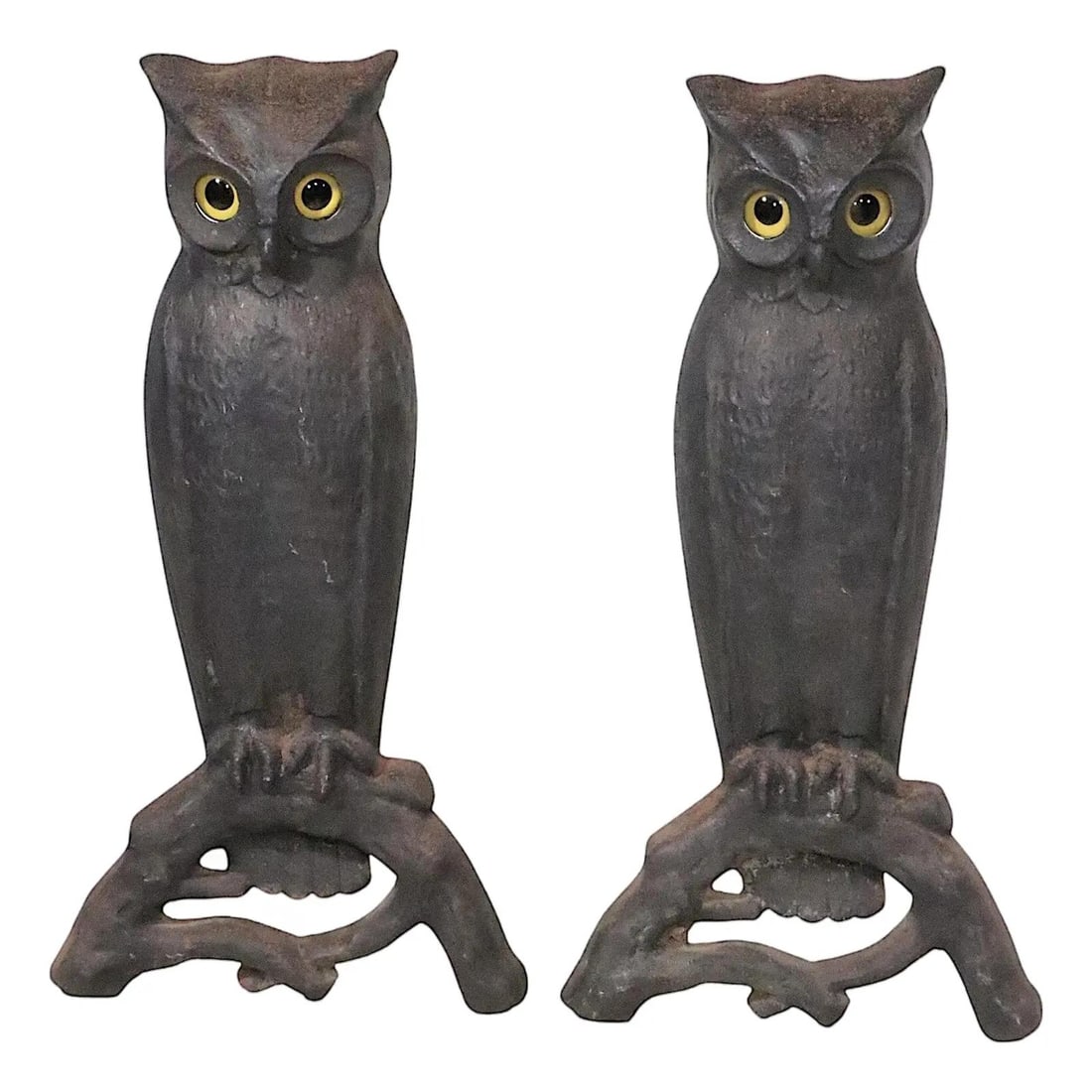 Pair of Cast Iron Owl Andirons with Glass Eyes (1 of 10)