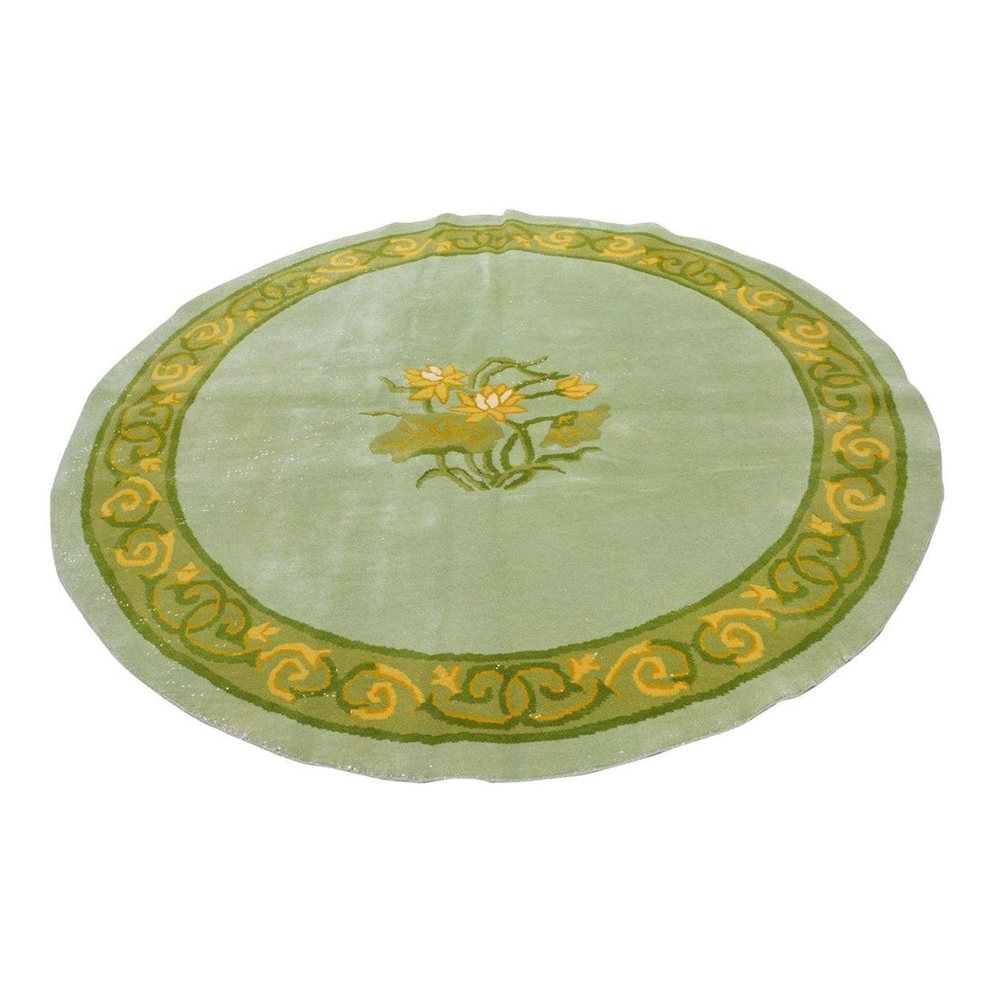 Round Hand-Knotted Wool Art Deco Rug 74 Inch Chinese Vintage (1 of 4)