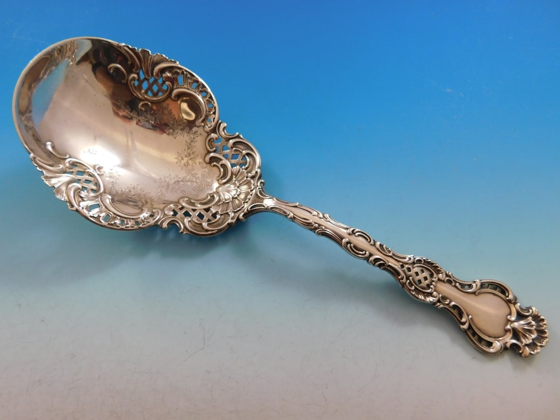 Durgin Regent Sterling Silver Berry Spoon Brite-Cut Design 9 5/8" (1 of 6)
