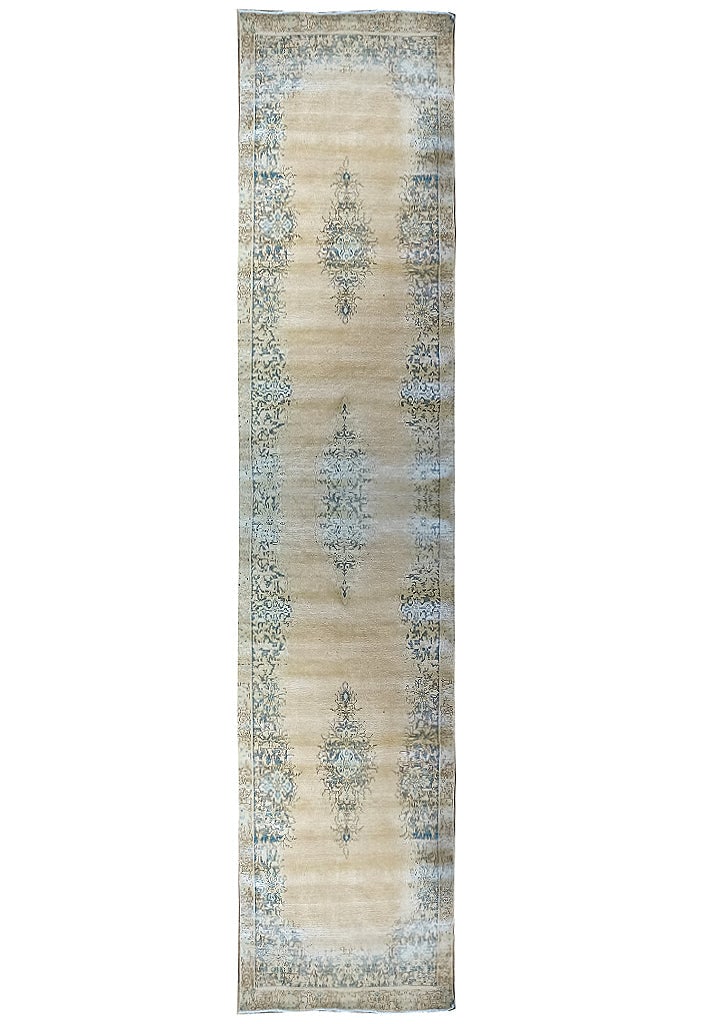 3.2 x 14 Vintage Persian Kerman Runner Handmade Area Rug: 3.2 x 14 Vintage Persian Kerman Runner Handmade Area Rug Free continental US Shipping Enhance your space with this stunning 3' x 14' Runner Persian Kerman Vintage Carpet, a true embodiment of Persian 