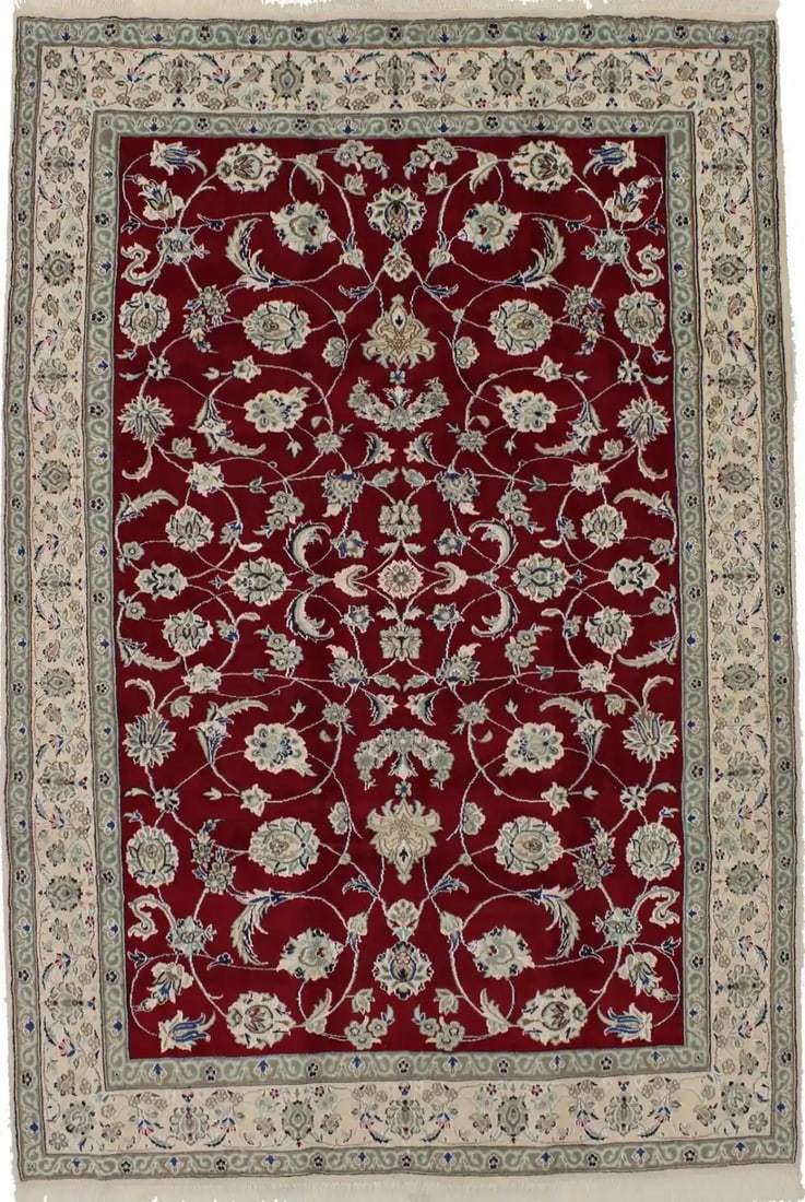 Rare Handmade Floral 9'9 x 6'4 Red Oriental Wool Rug: Rare Handmade Floral 9'9 x 6'4 Red Oriental Wool Rug Enhance your home decor with this rare handmade classic floral design Oriental rug. Measuring 9'9" x 6'4" (117" x 76"), this exquisite area rug fea