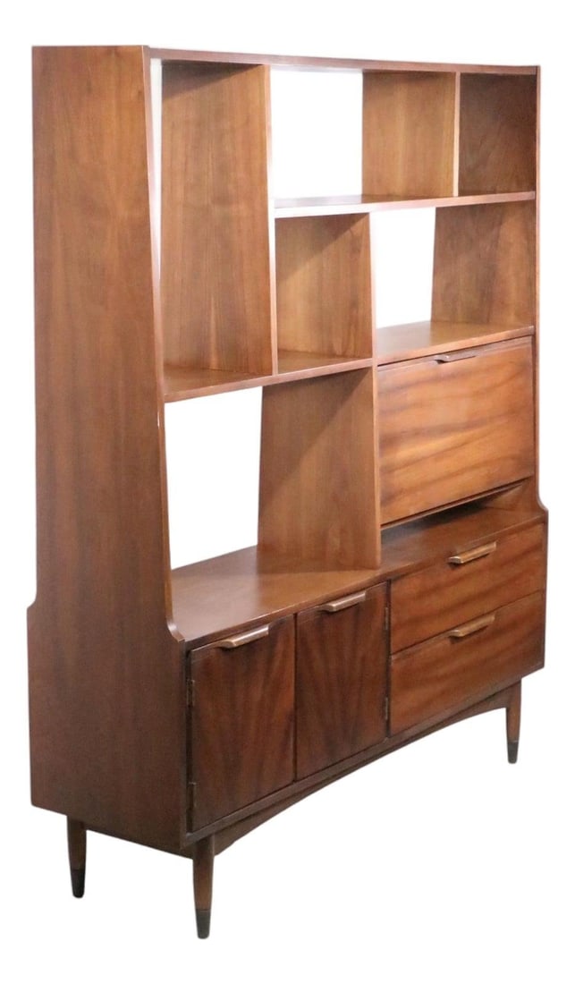Walnut Room Divider Wall Unit with Drop Front Desk 60x16x70 (1 of 10)