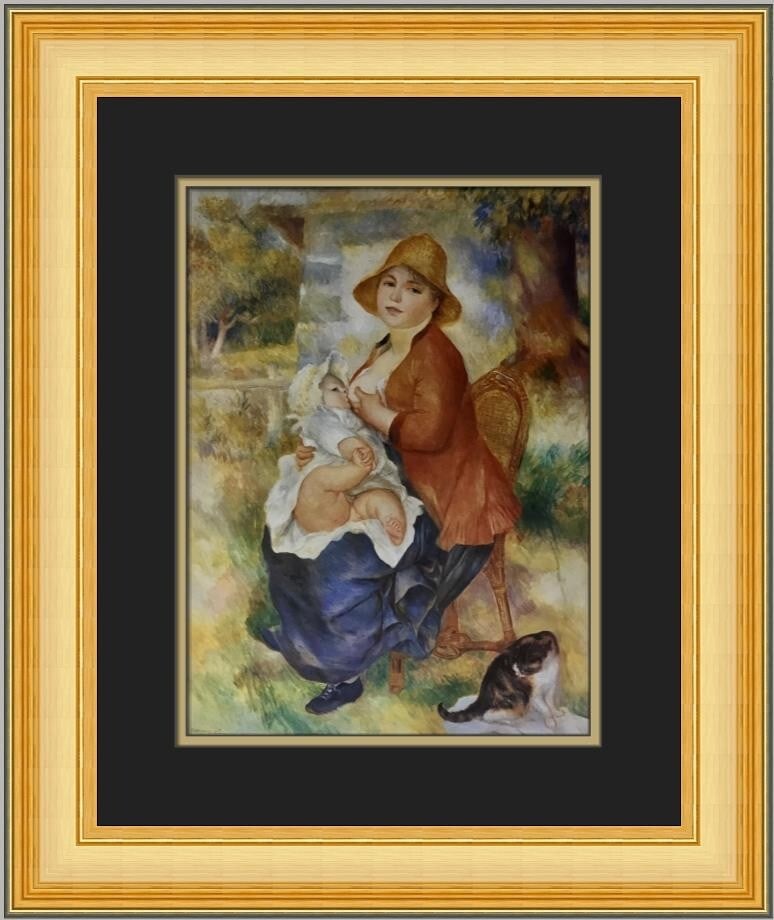 Pierre-Auguste Renoir A Women Nursing Custom Framed Print 1984 Impressionism Art: Pierre-Auguste Renoir A Women Nursing Custom Framed Print 1984 Impressionism Art This custom framed print features Pierre-Auguste Renoir's renowned artwork titled "A Woman Nursing." The print is an op