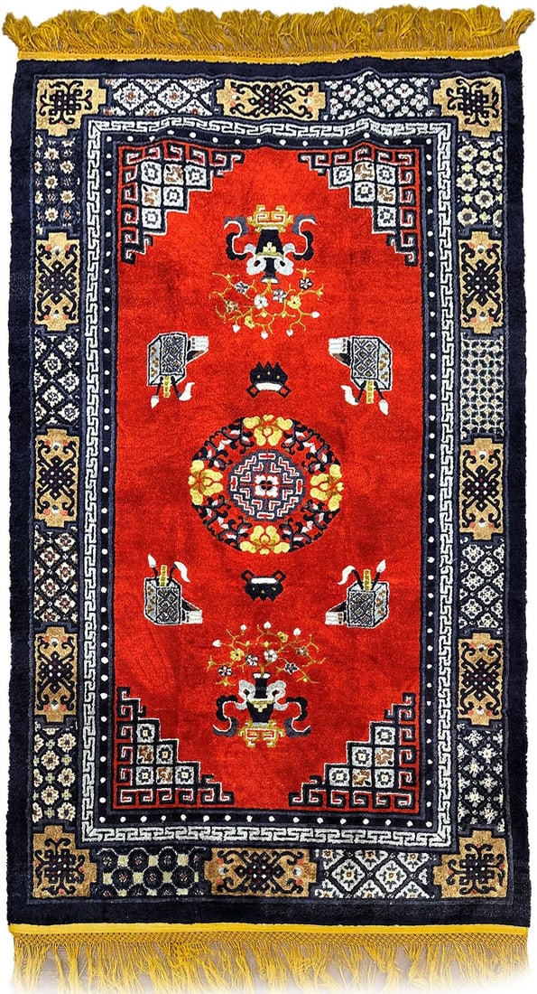 Red Silk Art Deco Chinese Vase Medallion Tapestry Rug 4x7 (1 of 12)