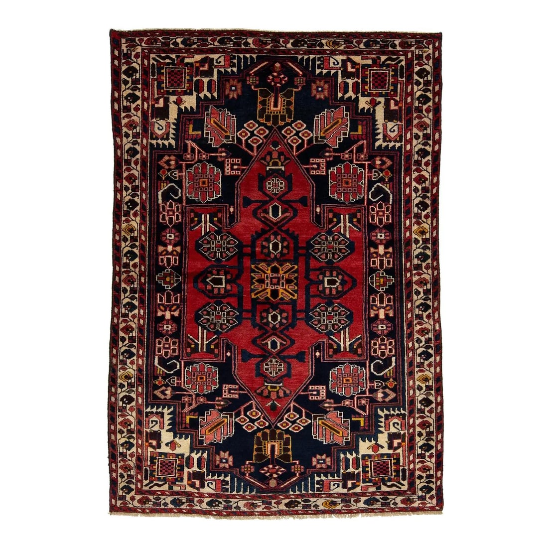 Vintage Handcrafted Persian Malayer Wool Rug Red 4'7 x 6'9: Vintage Handcrafted Persian Malayer Wool Rug Red 4'7 x 6'9 Enhance your space with this exquisite vintage Malayer hand-knotted Persian wool rug. Featuring a vibrant red field adorned with intricate da
