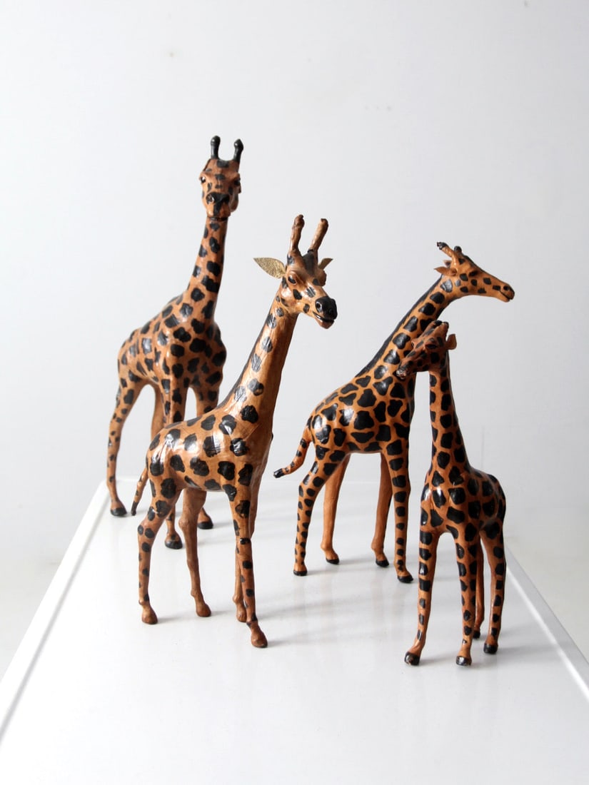 Set of Four Vintage Leather Giraffe Sculptures with Glass Eyes (1 of 12)
