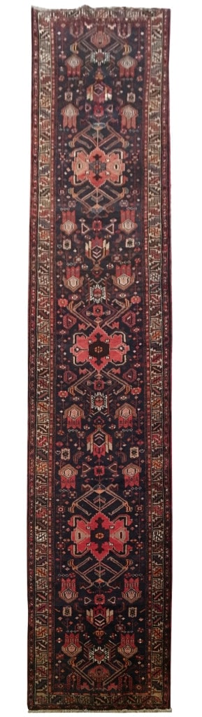 Handcrafted 3.5 x 14.3 Dark Brown Persian Hamadan Runner Rug: Handcrafted 3.5 x 14.3 Dark Brown Persian Hamadan Runner Rug Free continental US Shipping This exquisite 3.5 x 14.3 Dark Brown Persian Traditional Hamadan Area Runner Rug is meticulously handcrafted b