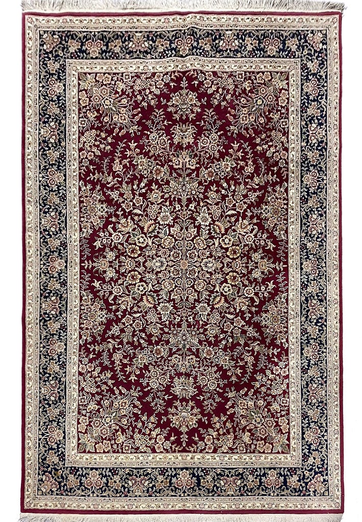 Handmade Wool and Silk Rug 6.2 x 9.6 Burgundy Quality: Handmade Wool and Silk Rug 6.2 x 9.6 Burgundy Quality Free continental US Shipping This exquisite handmade rug features a luxurious blend of wool and silk, showcasing a rich burgundy color that adds w