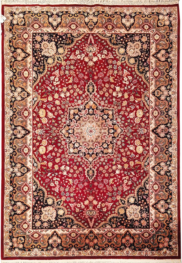 Luxurious 5' x 7' Hand-Knotted Wool and Silk Tabriz Area Rug: Luxurious 5' x 7' Hand-Knotted Wool and Silk Tabriz Area Rug Free continental US Shipping Enhance your home decor with this luxurious 5' x 7' Wool and Silk Fine Handmade Rug. Expertly handwoven by ski