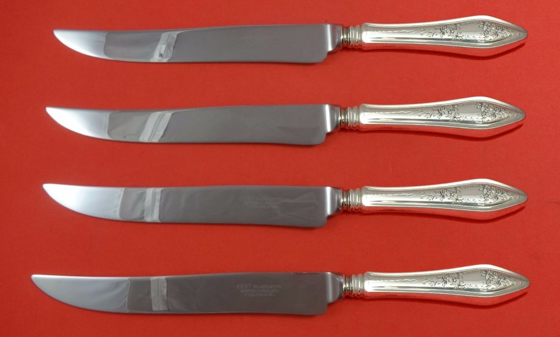 Towle Sterling Silver Mary Chilton Engraved Texas Sized Steak Knife Set 4-Piece: Towle Sterling Silver Mary Chilton Engraved Texas Sized Steak Knife Set 4-Piece Introducing the Mary Chilton Engraved #1 by Towle Sterling Steak Knife Set, a magnificent collection designed for steak 