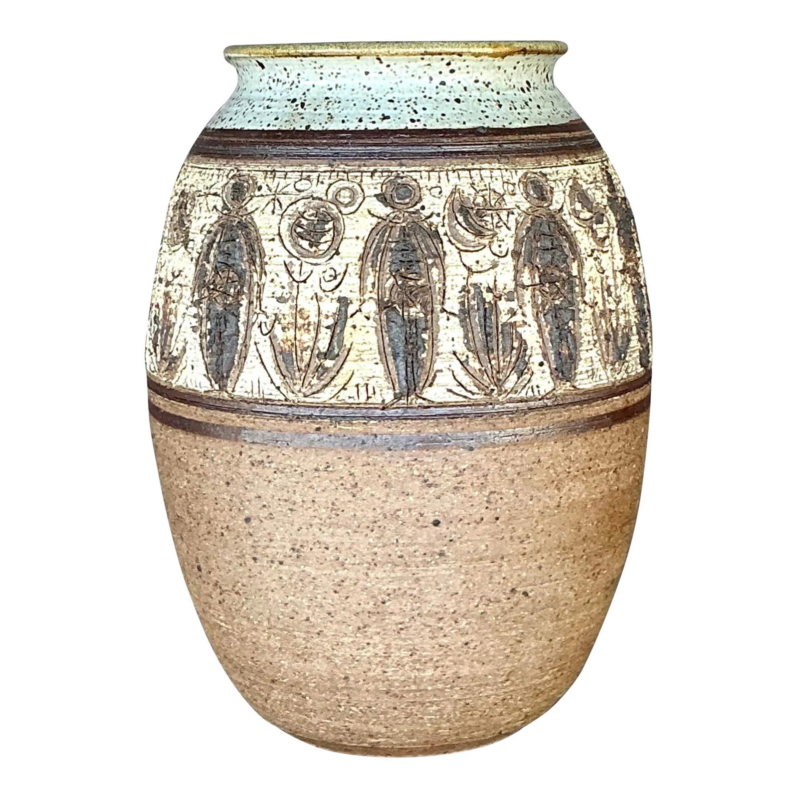 Vintage Boho Hand-Carved Studio Pottery Vase 11.5 Inch (1 of 7)