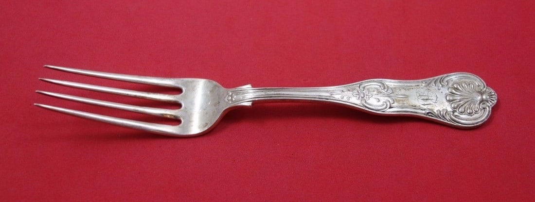 Shiebler Kings Sterling Silver Fork 7 3/8 Inch Monogrammed: Shiebler Kings Sterling Silver Fork 7 3/8 Inch Monogrammed This exquisite fork features the classic Kings pattern and is crafted from high-quality sterling silver. Made by Shiebler, this regular fork 
