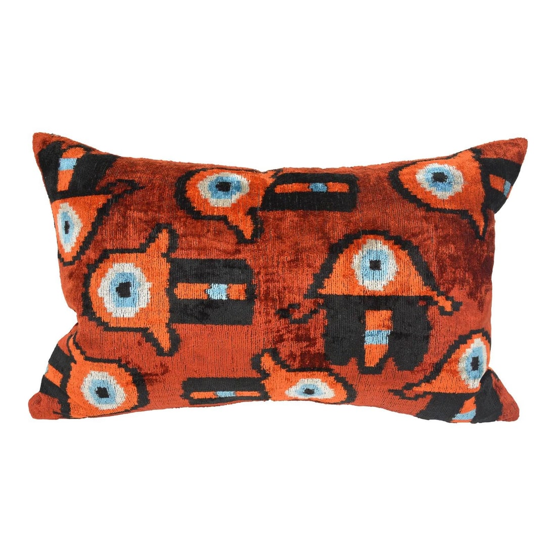 Uzbek Silk Ikat Velvet Decorative Pillow with Linen Back and Feather Insert (1 of 3)