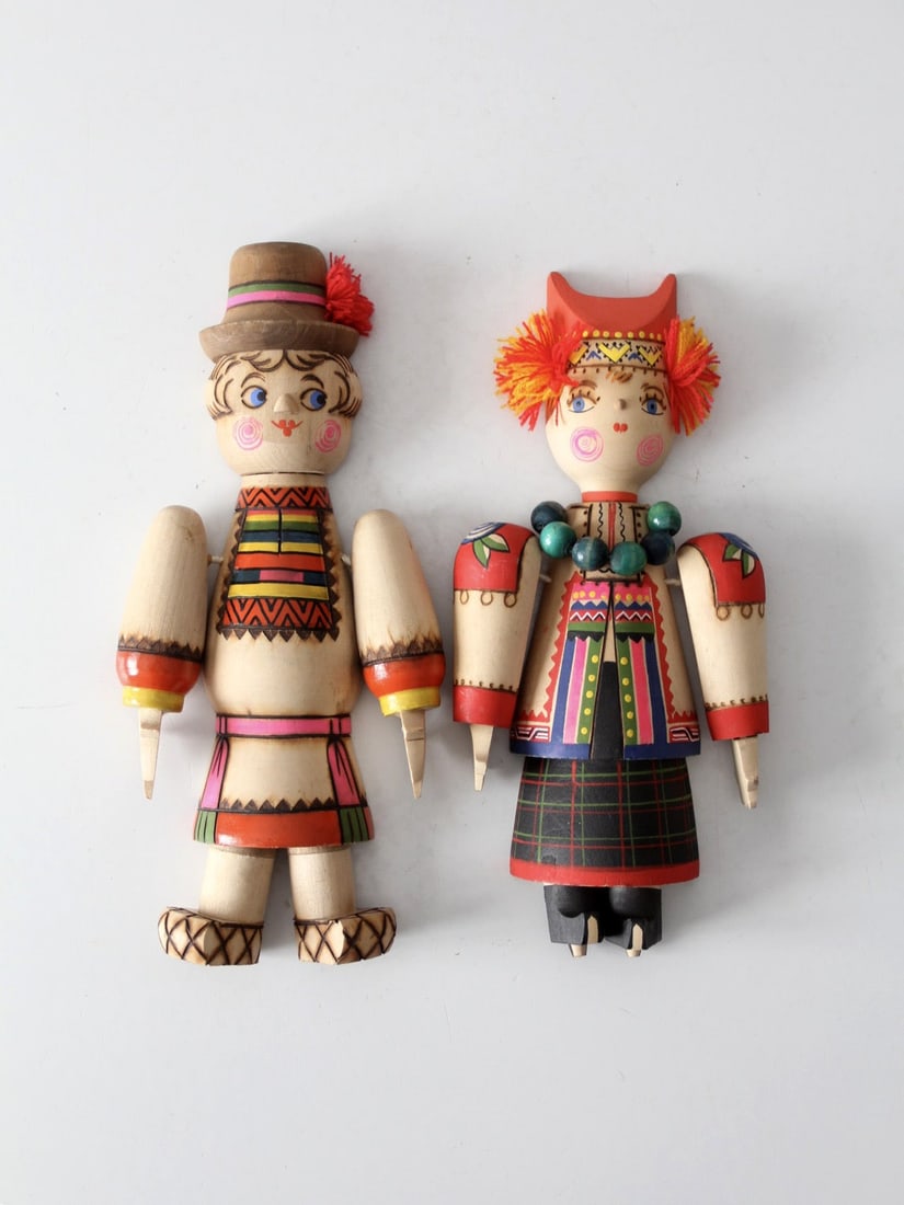 Pair of Russian Folk Art Painted Wood Figural Wall Hangings (1 of 7)