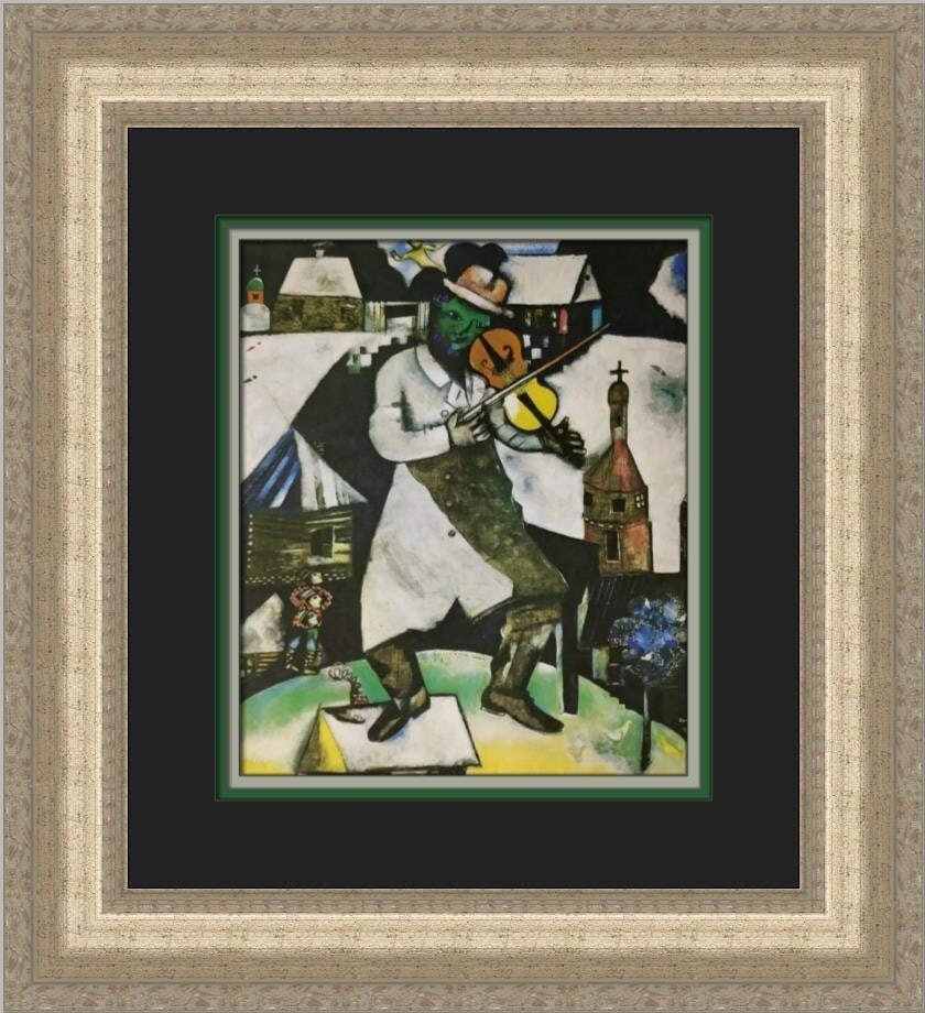 Marc Chagall The Fiddler Custom Framed Offset Lithograph Art Print: Marc Chagall The Fiddler Custom Framed Offset Lithograph Art Print This custom framed print titled 'The Fiddler' by renowned artist Marc Chagall beautifully captures the essence of Expressionism and I