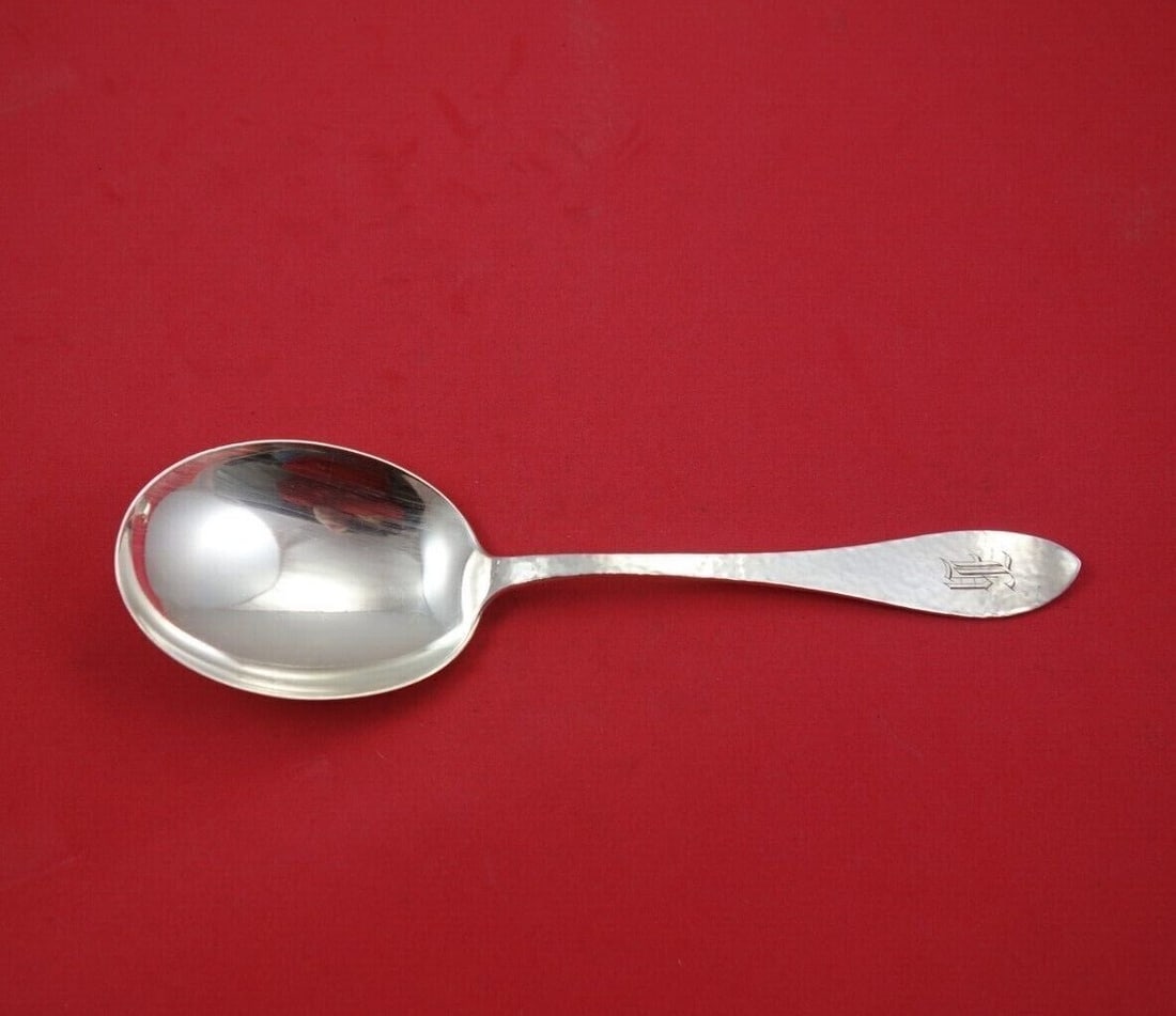 Shreve Antique Hammered Sterling Silver Vegetable Serving Spoon 8 3/4": Shreve Antique Hammered Sterling Silver Vegetable Serving Spoon 8 3/4" Sterling silver vegetable serving spoon by Shreve in the Antique Hammered pattern. The spoon measures 8 3/4 inches and is monogra