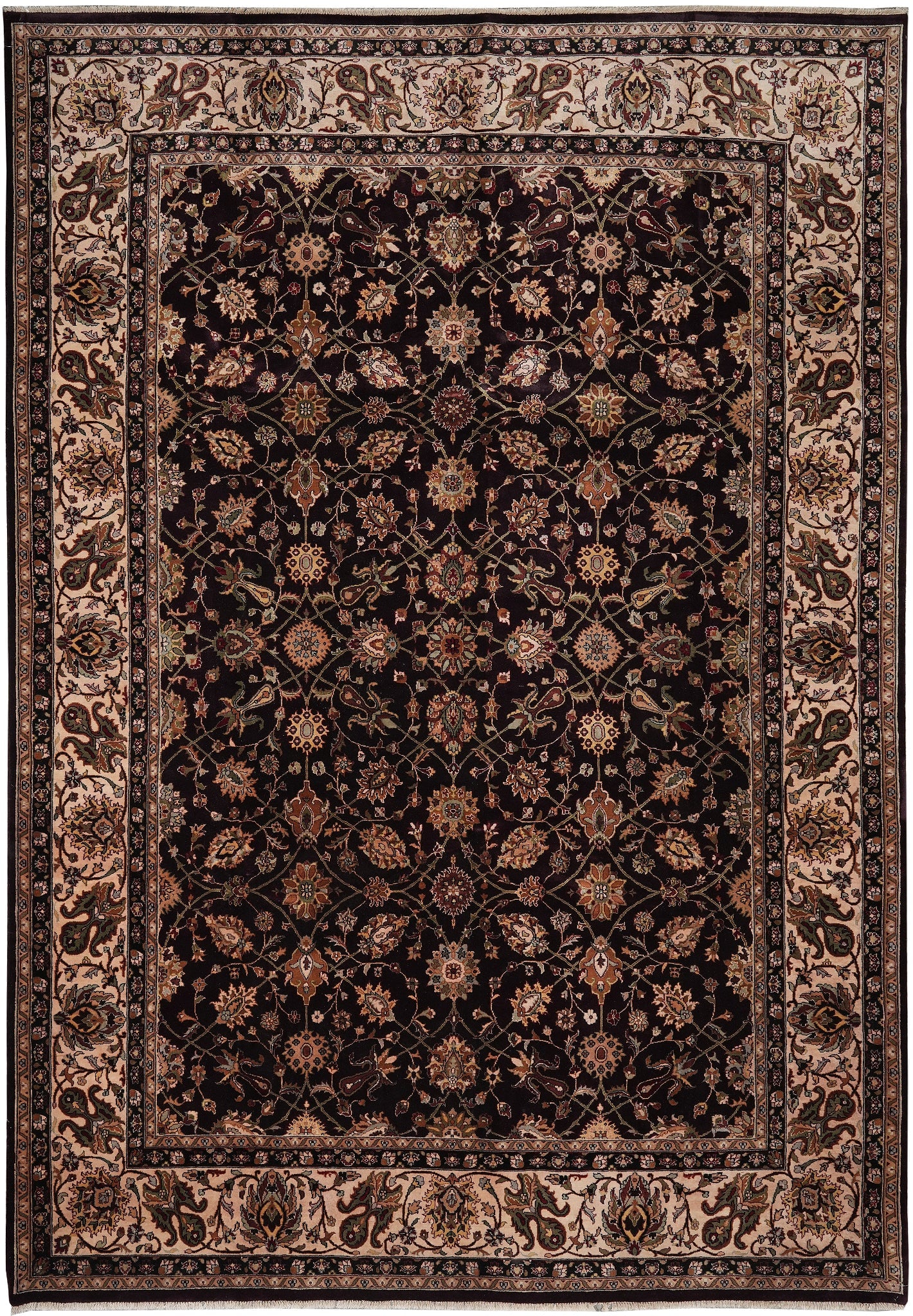 9 x 12.8 Handmade Wool and Silk Hand-Knotted Floral Rug: 9 x 12.8 Handmade Wool and Silk Hand-Knotted Floral Rug Free continental US Shipping This 9 x 12.8 handmade rug is hand-knotted from wool and silk, offering a refined blend of softness, durability, an