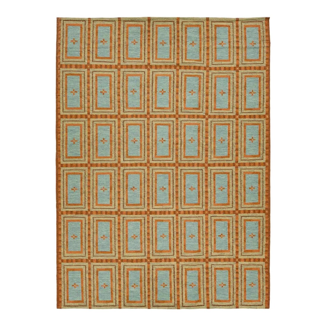 10'3" x 13'10" Scandinavian Style Wool Flatweave Rug Rust Sky Blue (1 of 10)