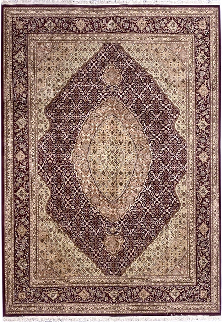 Handmade Wool Silk Mahi Tabriz Rug 7.9 x 9.9 Burgundy: Handmade Wool Silk Mahi Tabriz Rug 7.9 x 9.9 Burgundy Free continental US Shipping Transform your space with this exquisite 7.9 x 9.9 Quality Handmade Wool and Silk Mahi Tabriz Rug in a stunning burgu