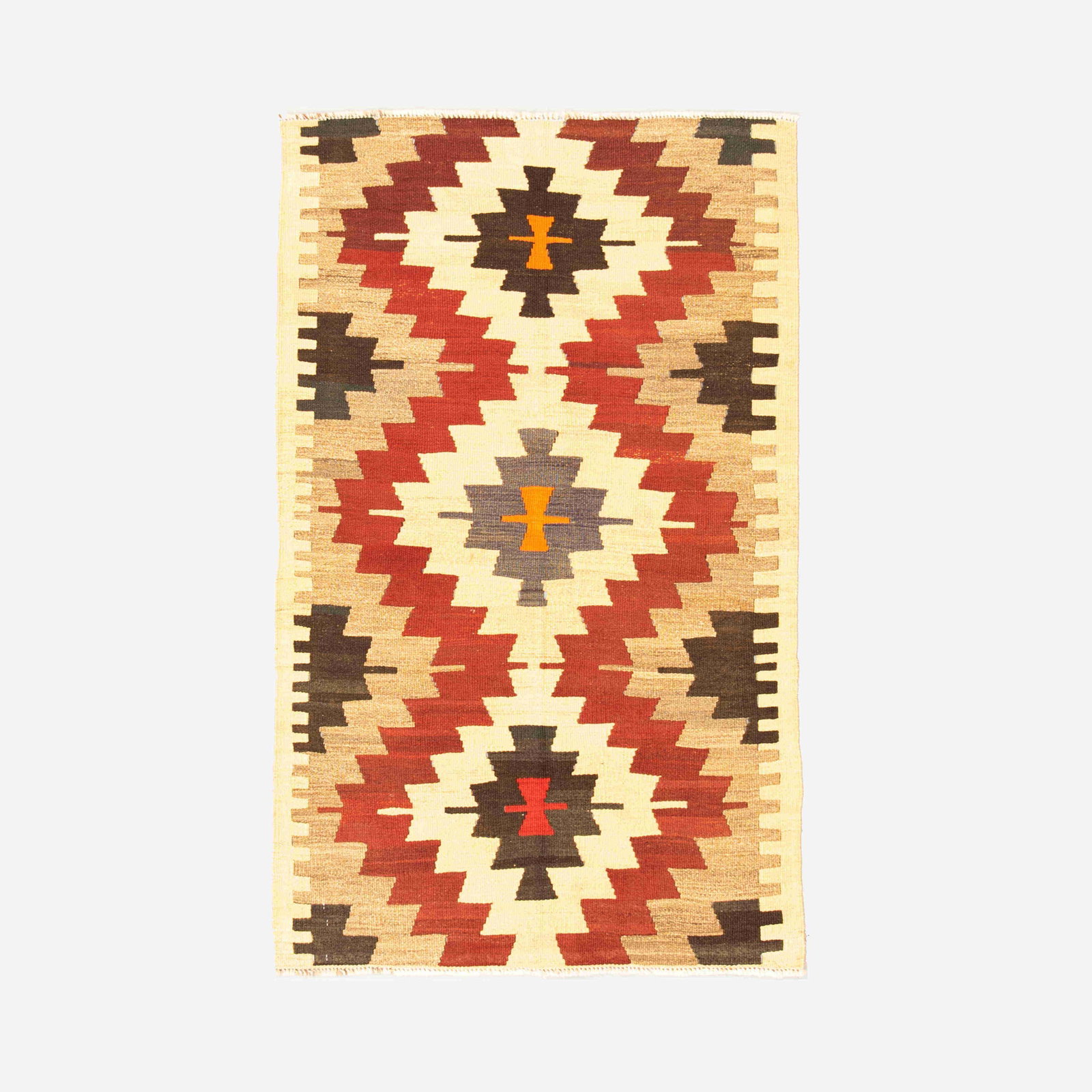 Authentic Handmade Anadol Wool on Wool Kilim 35x58.7: Authentic Handmade Anadol Wool on Wool Kilim 35x58.7 Discover the beauty of this Authentic Handmade Anadol Kilim, crafted from high-quality wool on wool. Originating from Anadol, this piece showcases 