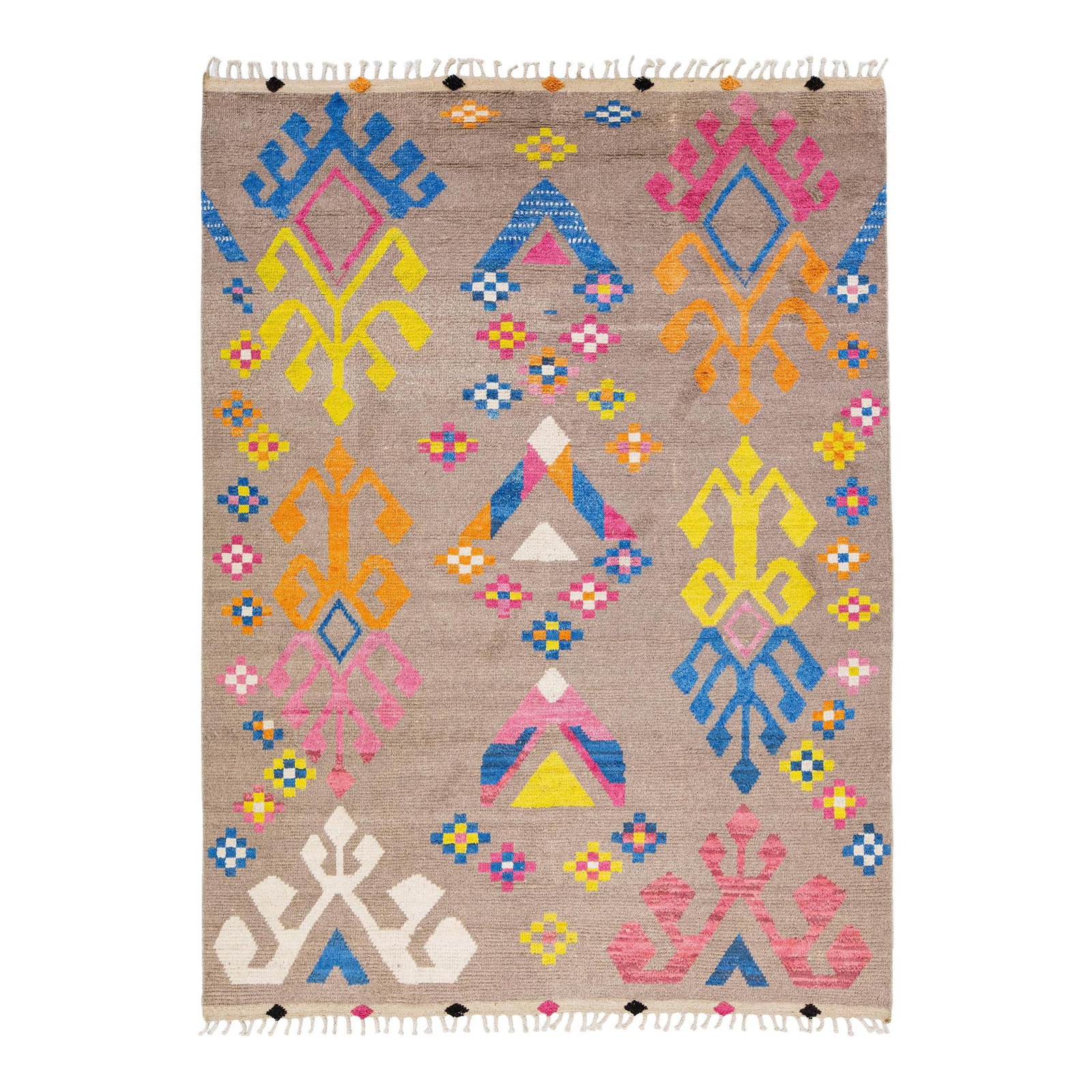 Handmade Contemporary Moroccan Wool Rug 8' x 10'5' Multicolor Tribal Design: Handmade Contemporary Moroccan Wool Rug 8' x 10'5' Multicolor Tribal Design Enhance your living space with this stunning contemporary Moroccan style handmade rug. Crafted with care, this hand-knotted 