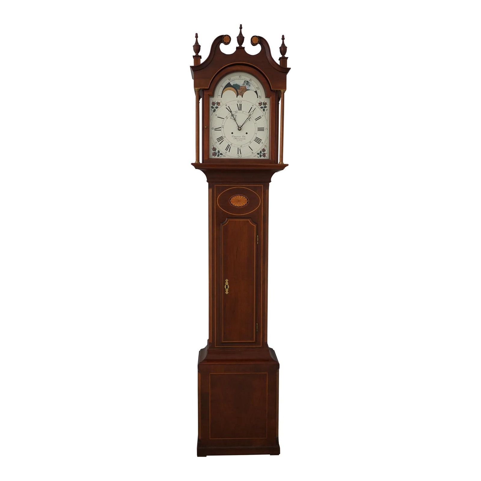 Christian Eby Inlaid Cherry Grandfather Clock 35 Years Old Double Weight Movement: Christian Eby Inlaid Cherry Grandfather Clock 35 Years Old Double Weight Movement This exquisite Christian Eby Manheim Grandfather Clock showcases high-quality construction with a stunning inlaid cher