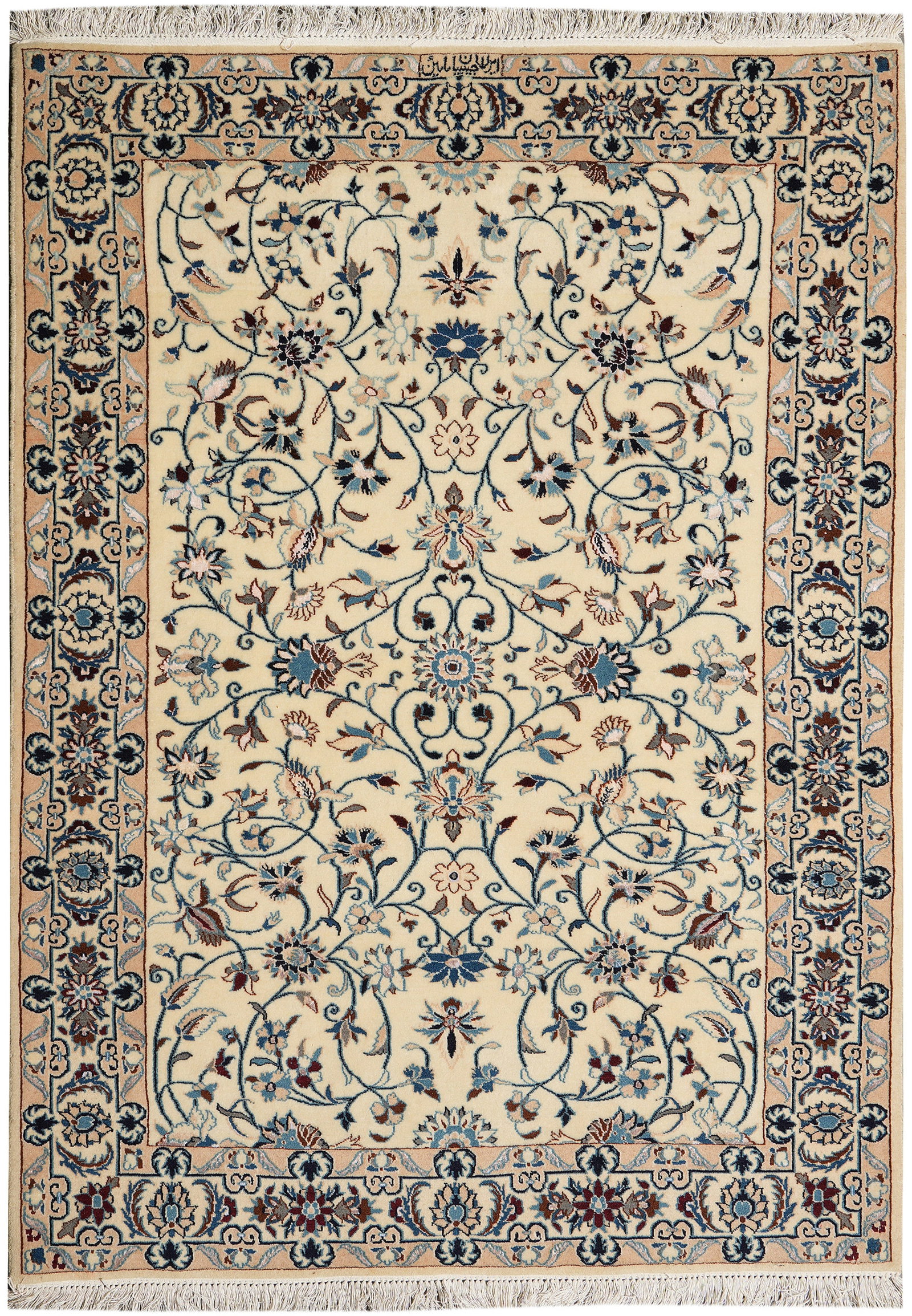 Persian Nain 9 LA 400 KPSI Hand-Knotted Wool Silk Rug 40 in x 56 in: Persian Nain 9 LA 400 KPSI Hand-Knotted Wool Silk Rug 40 in x 56 in Free continental US Shipping This fine quality Persian Nain area rug is hand-knotted in Iran and features an ivory field with accent