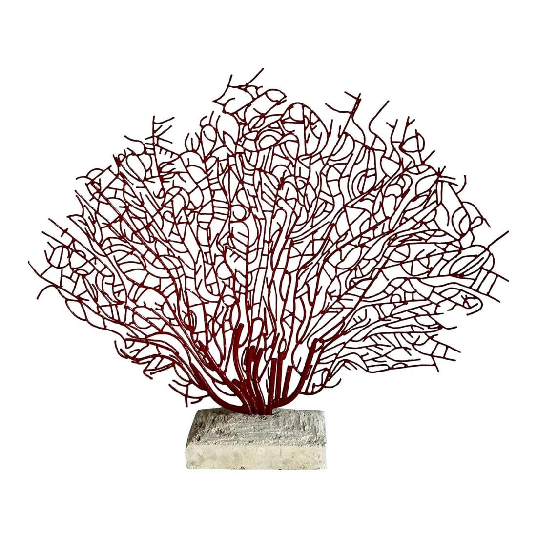 Red Metal Coral Fan Decorative Sculpture on Stone Base 38.25" Wide (1 of 7)