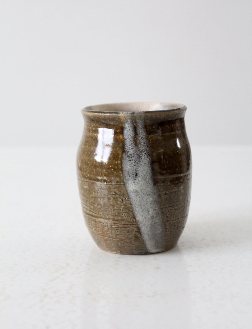 Handcrafted Vintage Ceramic Vase with Brown Blue Glaze (1 of 10)