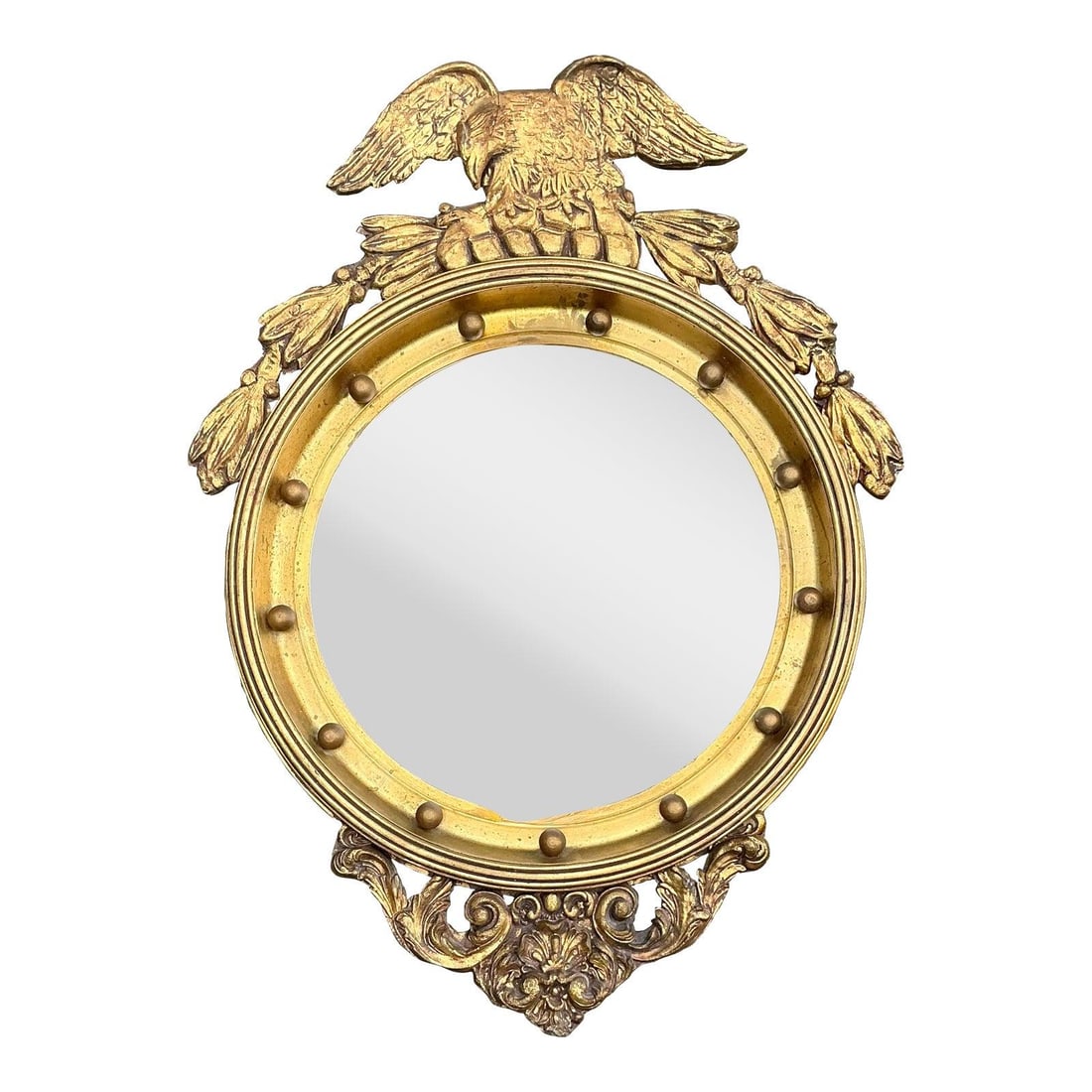 Vintage 1958 Gilt Eagle Mirror Federal Regency Style 26x35: Vintage 1958 Gilt Eagle Mirror Federal Regency Style 26x35 Make a commanding statement of historical elegance with this stunning vintage Regency Federal style gilt mirror, proudly dated "NOV 11 1958" 