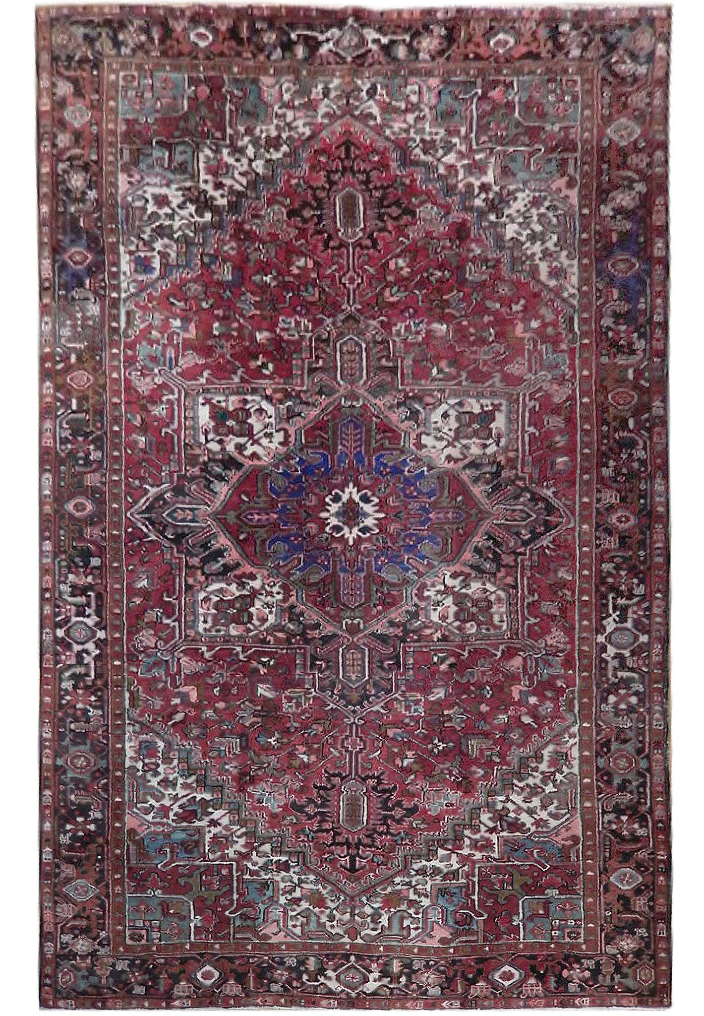 8 x 11.8 Persian Heriz Wool Silk Hand Knotted Rug Iran: 8 x 11.8 Persian Heriz Wool Silk Hand Knotted Rug Iran Free continental US Shipping This pre-owned Persian Heriz rug from Iran features a traditional design with intricate floral medallions and botani