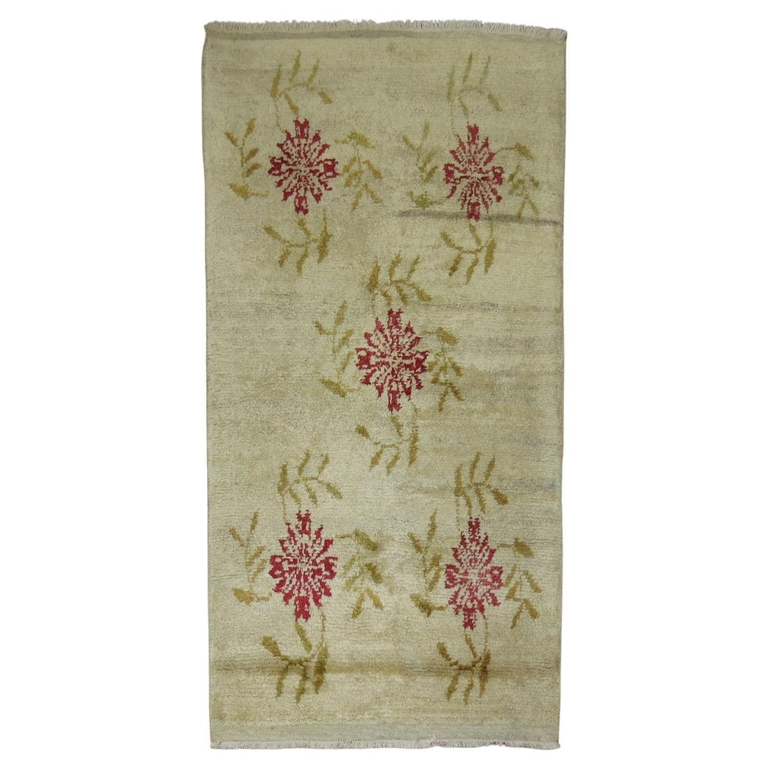 Zabihi Collection Hand-Woven Mid-Century Modern Turkish Floral Rug 32 x 52: Zabihi Collection Hand-Woven Mid-Century Modern Turkish Floral Rug 32 x 52 This exquisite small vintage Turkish floral rug features a charming mid-century modern design, hand-woven with high-quality w