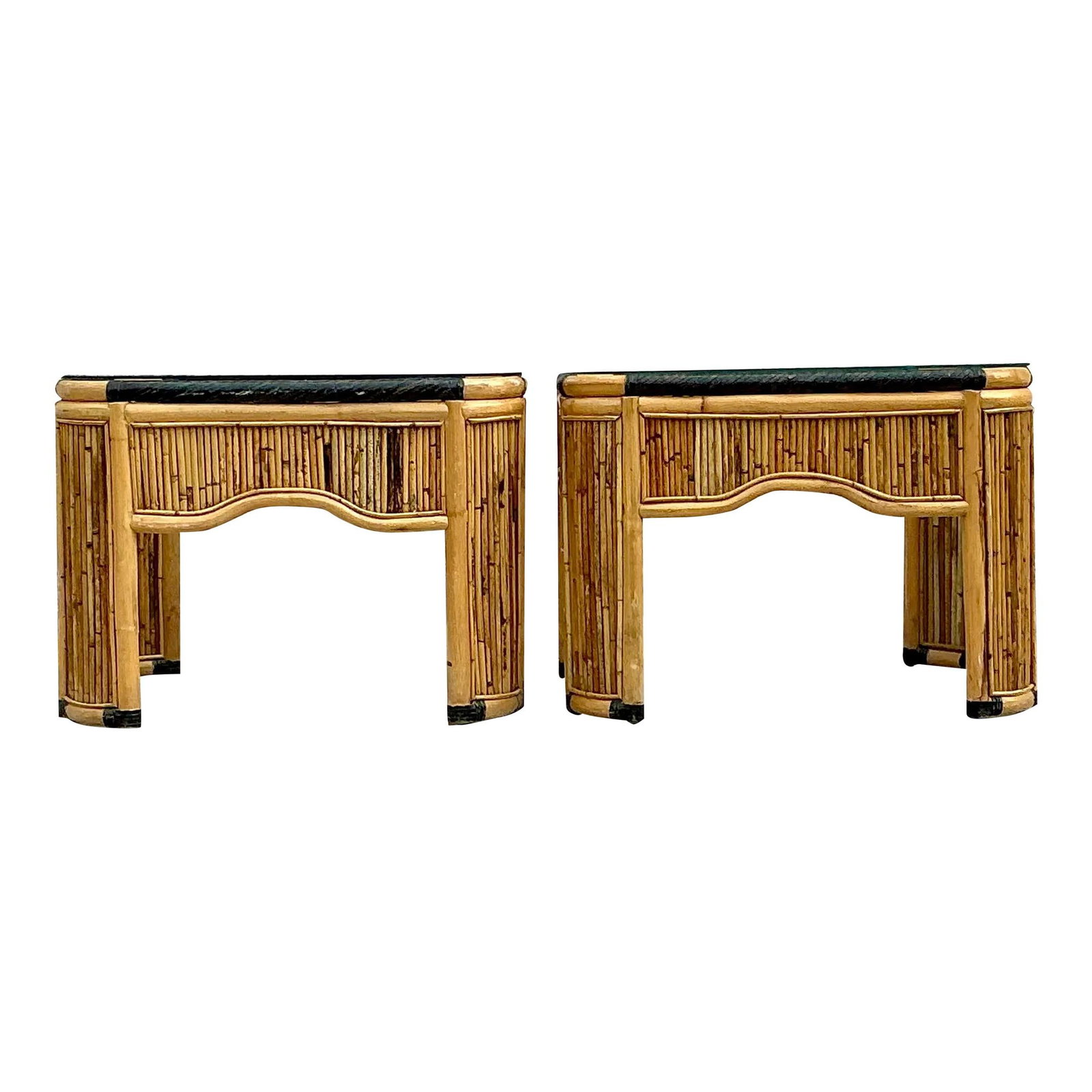 Charming Vintage Coastal Pencil Reed Side Tables Pair (1 of 10)