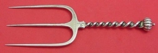 Durgin Sterling Silver Toast Fork No Pattern Twisted Handle 7 3/4" (1 of 1)
