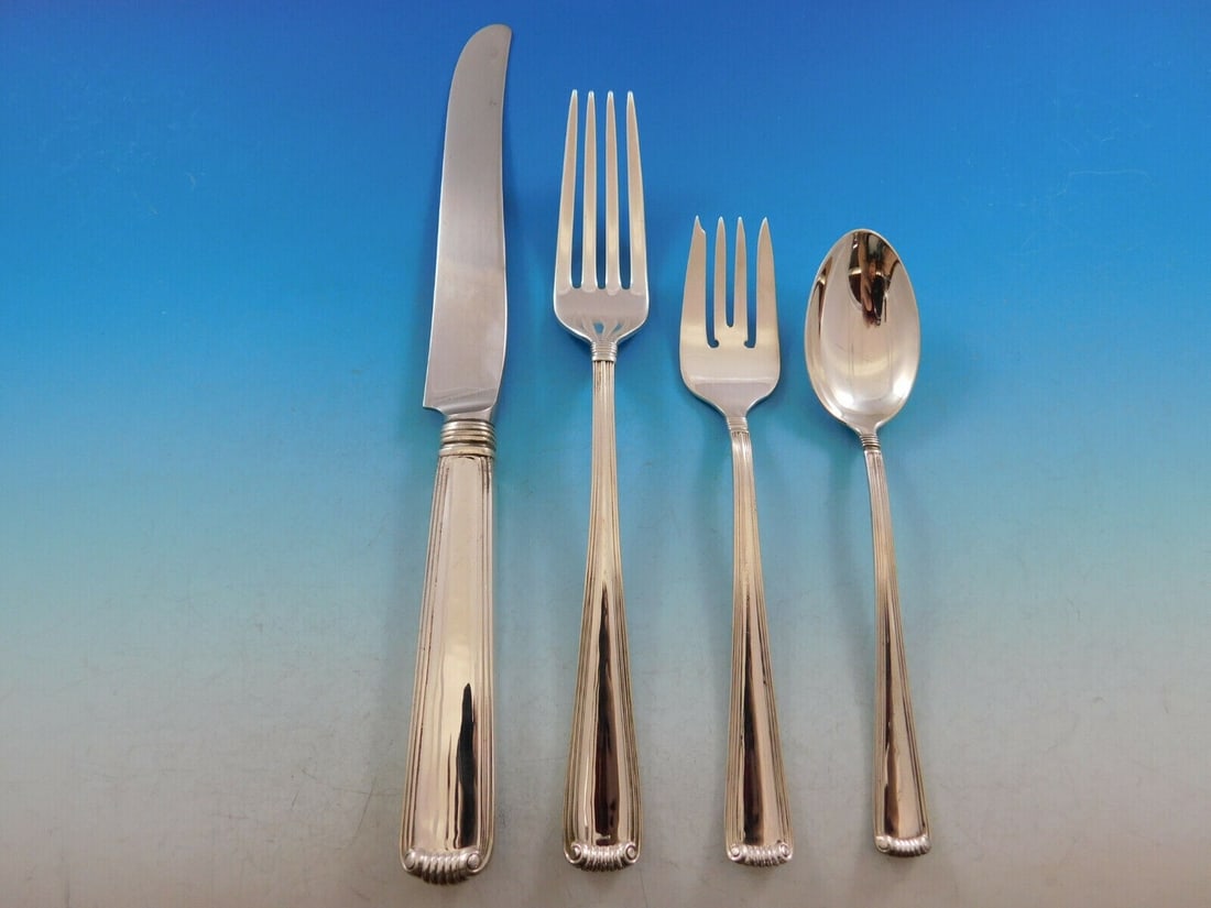 Blackinton Marie Louise Sterling Silver 4-Piece Dinner Set: Blackinton Marie Louise Sterling Silver 4-Piece Dinner Set Elevate your dining experience with the exquisite Marie Louise sterling silver dinner size place setting by Blackinton. This elegant 4-piece 
