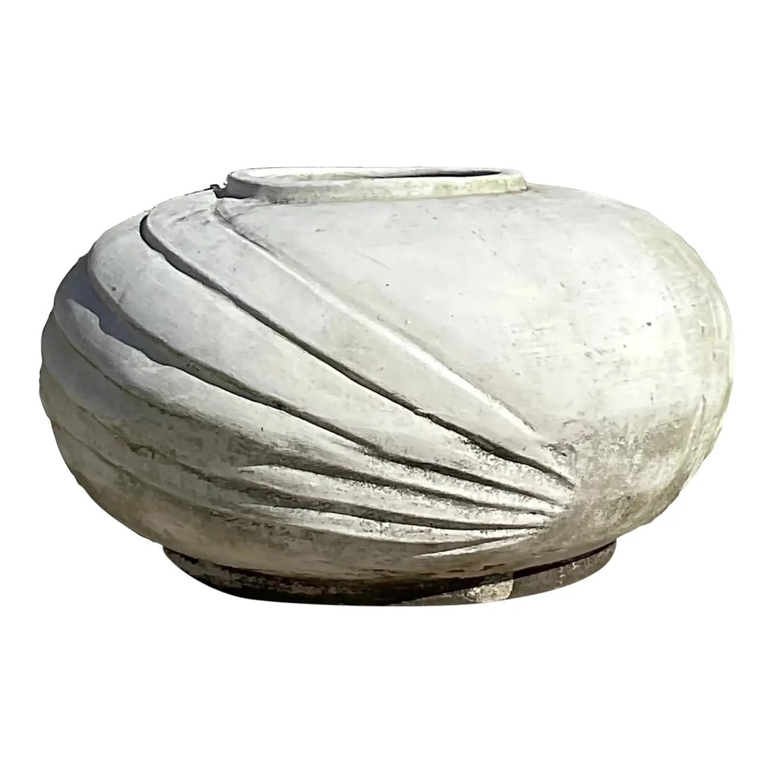 White Vintage Deco-Inspired Cement Planter with Ridged Design 25in x 25in x 16.5in: White Vintage Deco-Inspired Cement Planter with Ridged Design 25in x 25in x 16.5in Enhance your garden's aesthetic with this stunning vintage white cement planter featuring elegant ridges. This charmi