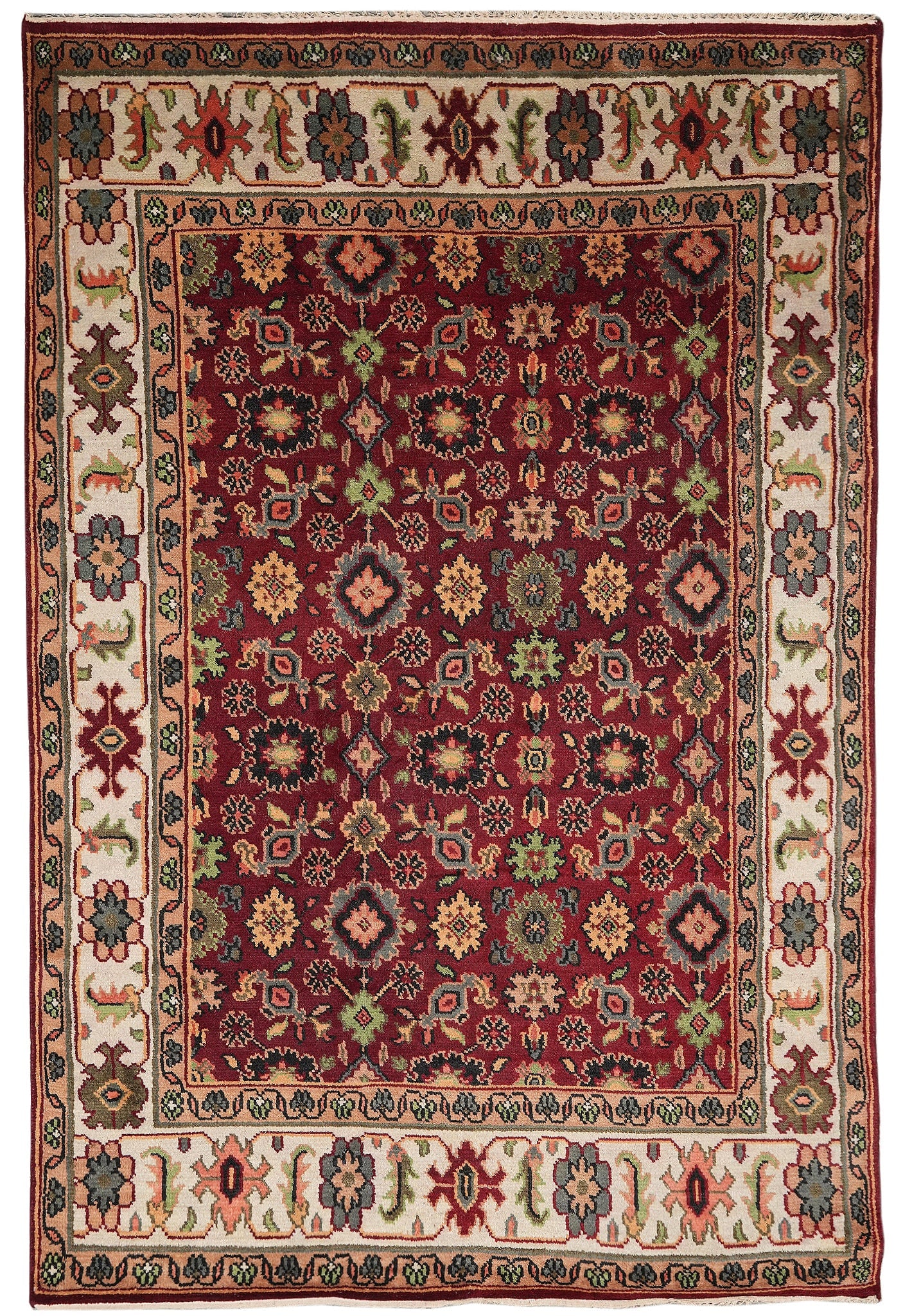 Handmade India Wool Mahal Rug 6 x 9 Chobi Peshawar Design: Handmade India Wool Mahal Rug 6 x 9 Chobi Peshawar Design Free continental US Shipping This 6 x 9 handmade wool Mahal rug from India features the classic Chobi Peshawar design, showcasing delicate flo