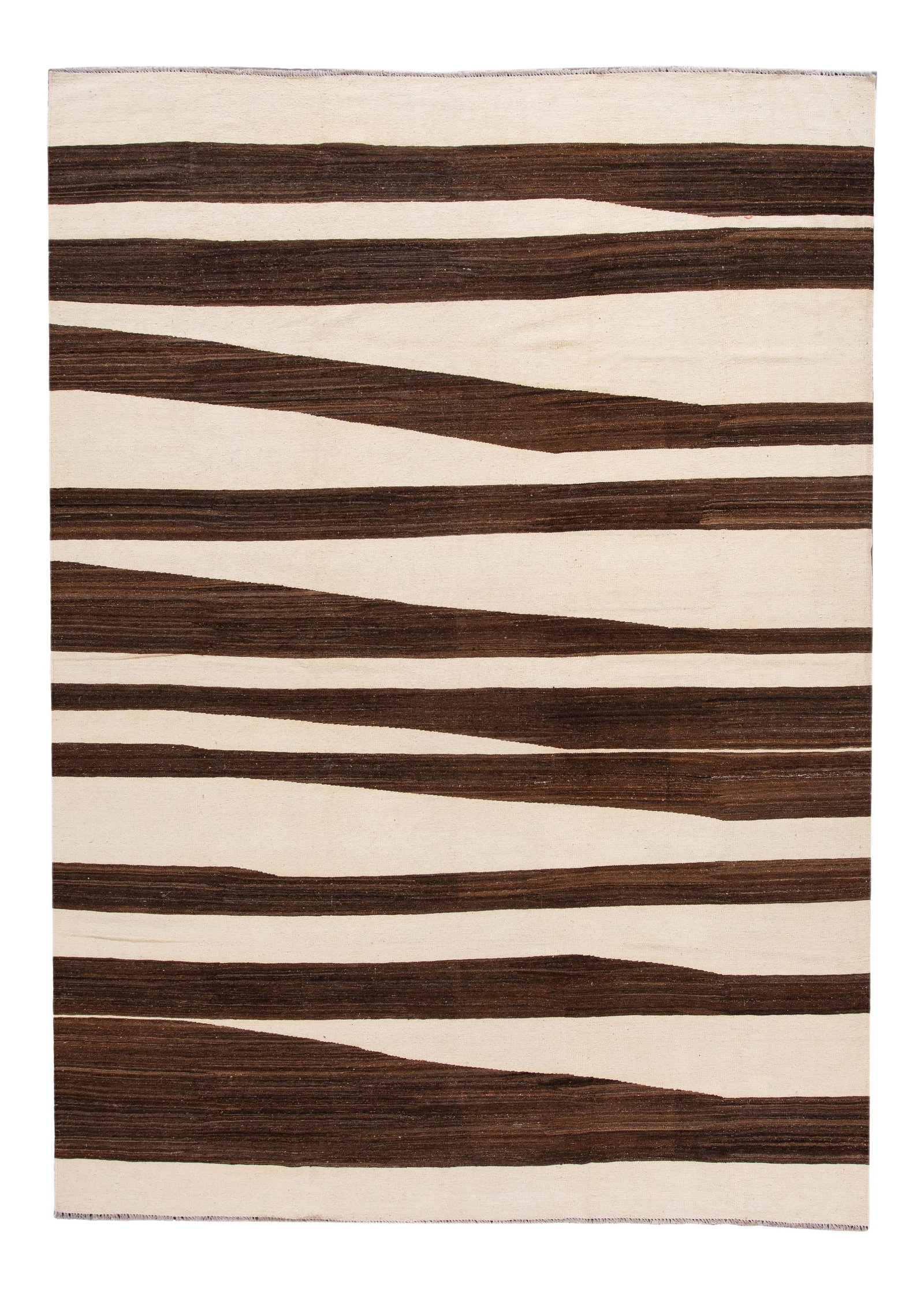 21st Century 10x14 Modern Hand-Knotted Wool Kilim Rug: 21st Century 10x14 Modern Hand-Knotted Wool Kilim Rug Enhance your living space with this exquisite hand-knotted modern Kilim rug, crafted from high-quality wool. Featuring a striking ivory and brown 