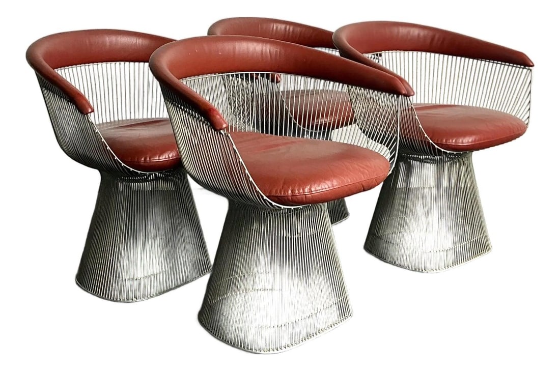 Set of 4 Warren Platner Chrome Dining Chairs for Knoll Mid Century Modern: Set of 4 Warren Platner Chrome Dining Chairs for Knoll Mid Century Modern This set of four vintage Warren Platner dining chairs for Knoll exemplifies Mid-Century Modern design, originally conceived in