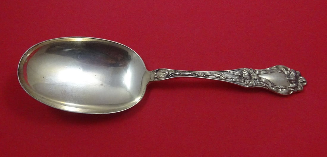 Frank Whiting Lily Sterling Silver Salad Serving Spoon 9": Frank Whiting Lily Sterling Silver Salad Serving Spoon 9" This exquisite salad serving spoon features the elegant "Lily" pattern by Frank Whiting, crafted from high-quality sterling silver. Measuring 