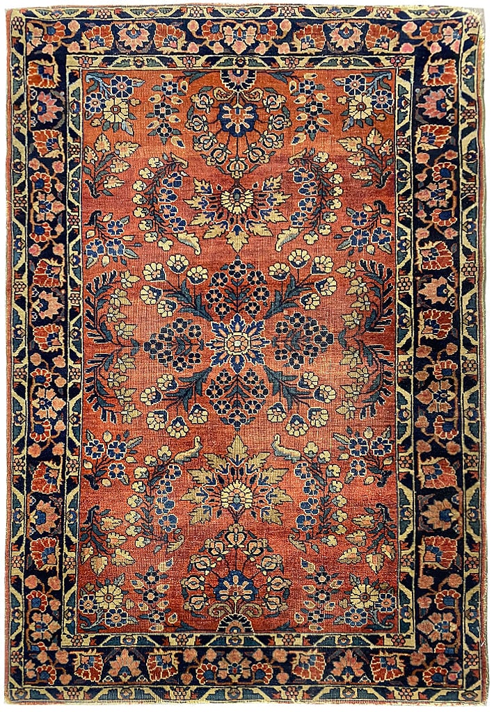 Authentic Persian Sarouk Mohajeran Rug 3.4 x 5.0 Hand-Knotted Wool Antique 1930s: Authentic Persian Sarouk Mohajeran Rug 3.4 x 5.0 Hand-Knotted Wool Antique 1930s Free continental US Shipping Discover the beauty of this 3' x 5' Authentic Persian Sarouk Mohajeran Lilihan Estate Smal
