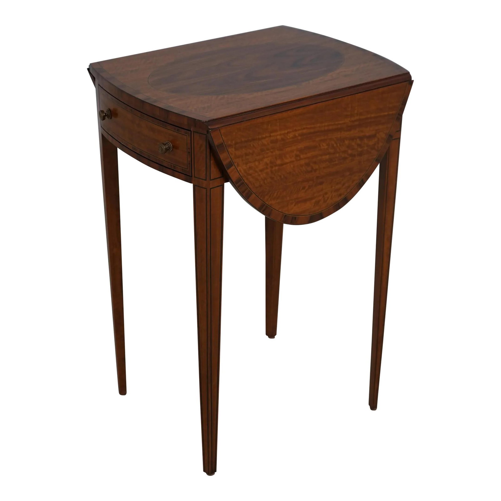 Maitland Smith Adam Style Satinwood Pembroke Table with Drop Leaves: Maitland Smith Adam Style Satinwood Pembroke Table with Drop Leaves This exquisite Maitland Smith Adam Style Pembroke Table showcases a stunning satinwood construction with a beautifully finished oval