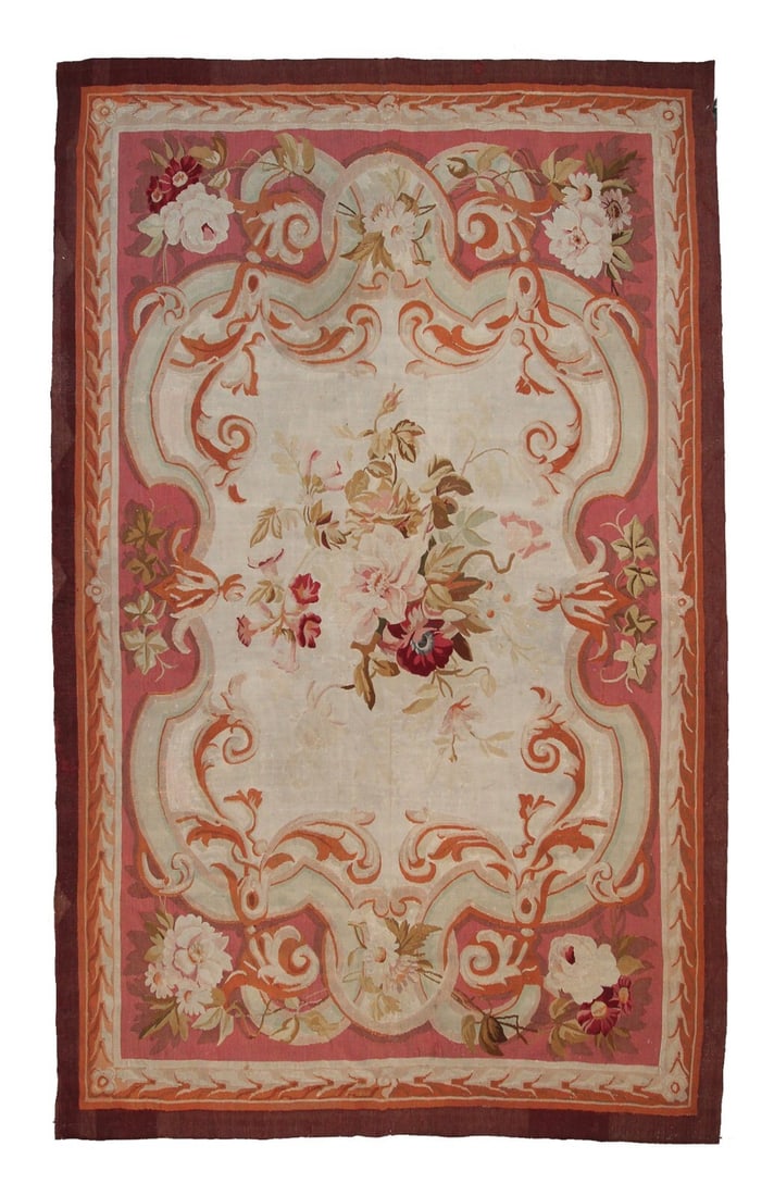 Antique French Aubusson Napoleon III Wool Silk Rug 6x9 c.1880: Antique French Aubusson Napoleon III Wool Silk Rug 6x9 c.1880 This authentic French Aubusson area rug from the Napoleon III period, circa 1880, is a fine example of antique craftsmanship. Handwoven in