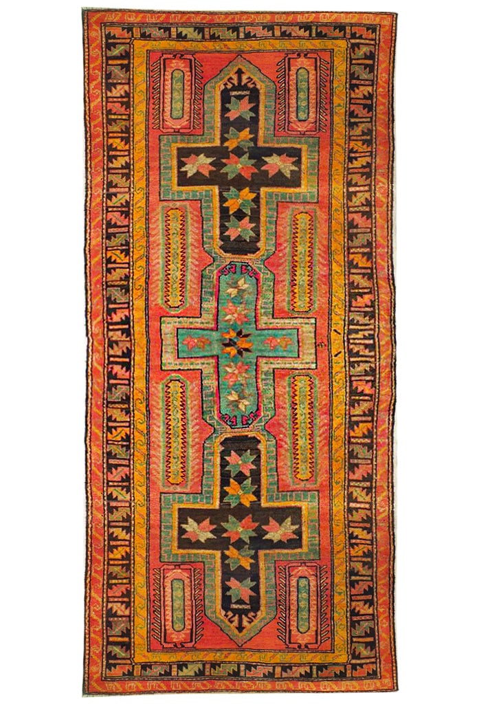 4'3 x 9'8 Pink Semi Antique Russian Kazak Runner Rug Handmade: 4'3 x 9'8 Pink Semi Antique Russian Kazak Runner Rug Handmade Free continental US Shipping Elevate your home decor with this stunning 4.3 x 9.8 Pink Semi Antique Russian Kazak Runner. Perfectly crafte