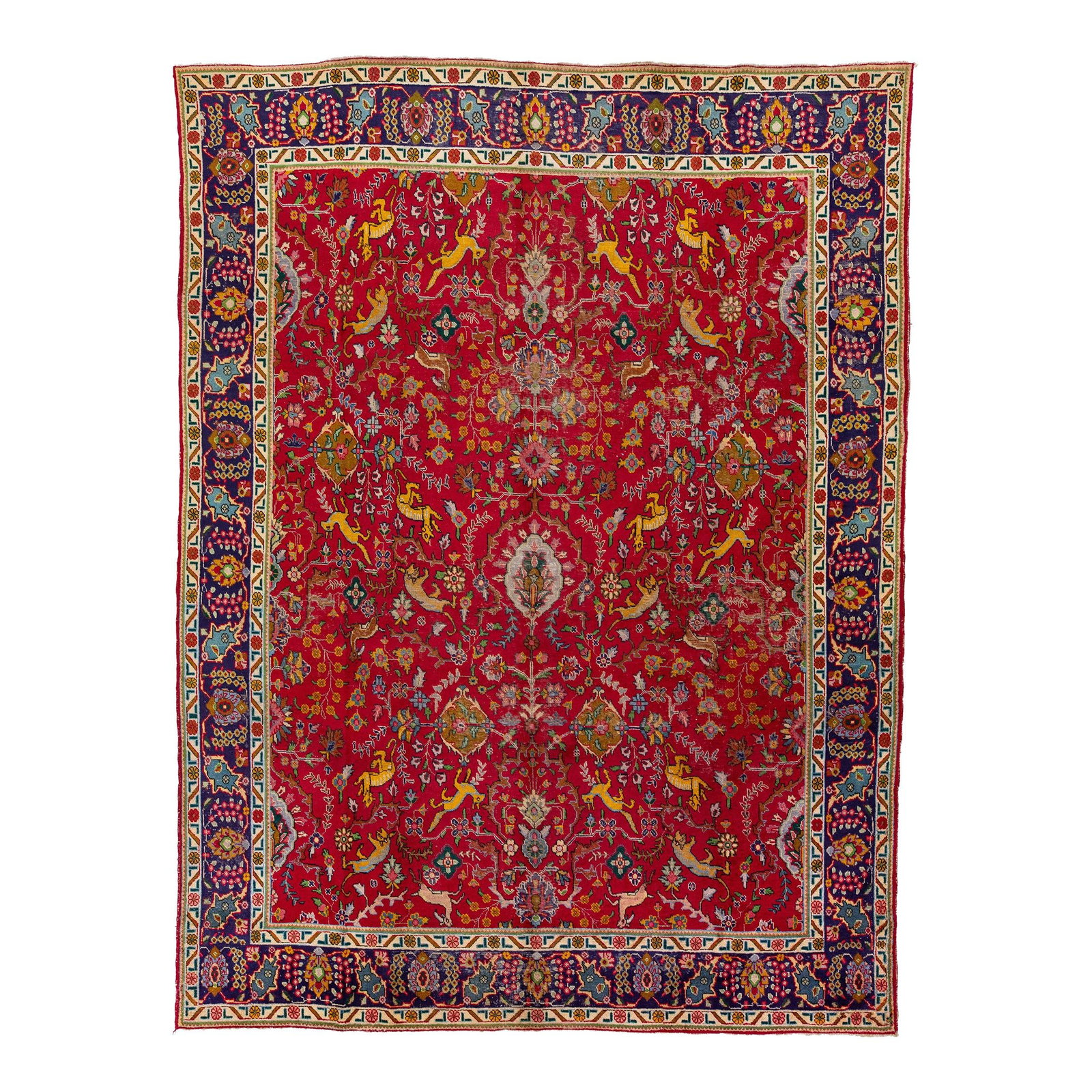 1950s Vintage Tabriz Red Handmade Wool Rug Shab Abbasi Design 9'9 x 12'5: 1950s Vintage Tabriz Red Handmade Wool Rug Shab Abbasi Design 9'9 x 12'5 Discover the exquisite charm of this vintage 1950s Tabriz hand-knotted wool rug, featuring a vibrant red field adorned with a s