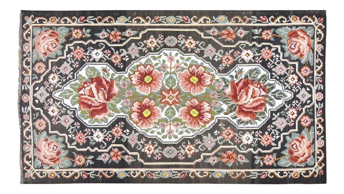 Bessarabian Balkan Kilim Rug Handwoven Wool 6'5" x 11' Floral Design (1 of 5)